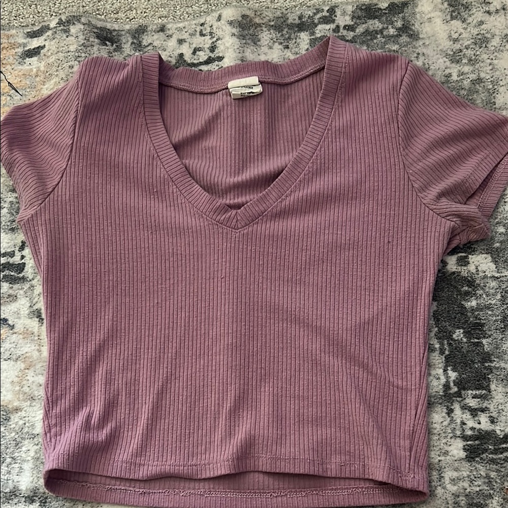 Tilly's Purple Ribbed Crop T-Shirt Short Sleeve